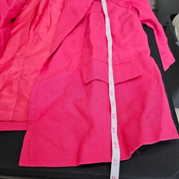 Talbots Womens 100% Linen Blazer Jacket Pink 3/4 Sleeves Open Front Barbiecore - Picture 12 of 13